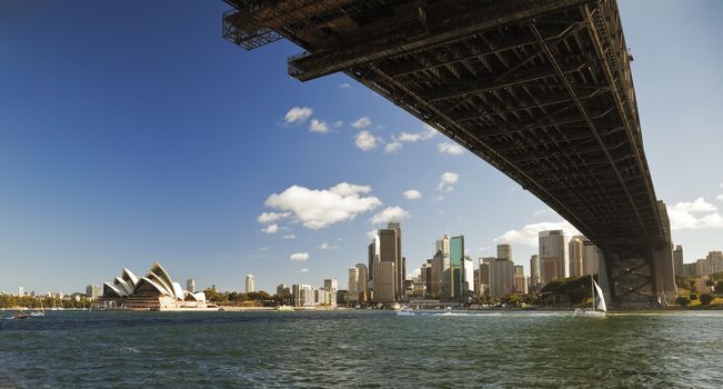 A photography of the Harbour Bridge in Sydney with Opera House