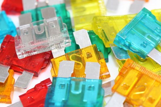 Auto car fuses or breakers, blue,yellow,red,white,