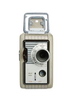 Retro movie camera for 8mm film isolated on white background