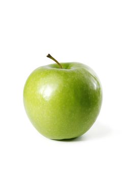 Juicy green apple isolated on white in studio. main focus on stem - XXL file