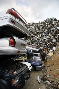 Massive pile of scrap metal and cars to be demolished