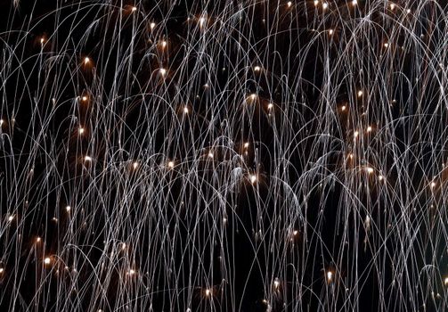 Exploding fireworks with a showering rain of sparks