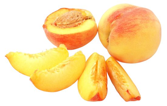 Nice fresh peaches isolated over white with clipping path 