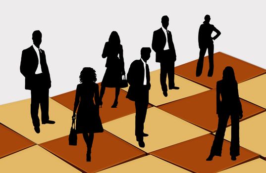Here are businessmen and businesswomen on the chess