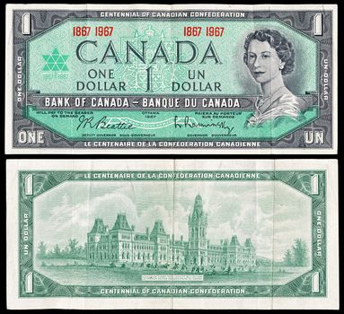 High resolution scan of an old Canadian one dollar bill