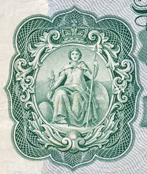 High resolution scan of an old Bank of England note depicting Britannia