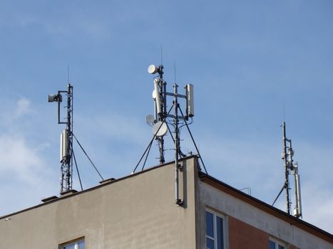 Mobile phone antennas on high building roof