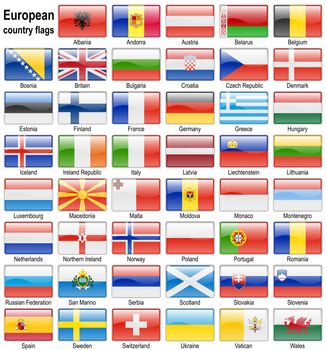 shiny web buttons with european country flags