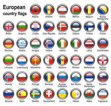 shiny web buttons with european contry flags