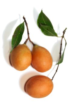 Exotic Thai Fruit. Maprang, Marian plum, Gandaria, Marian mango, Plum mango. Isolated on white.