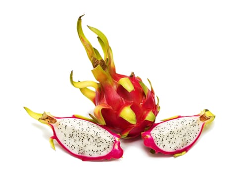 Exotic Thai Fruit. Dragon fruit - Geow Mangon. Isolated on white.