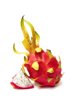 Exotic Thai Fruit. Dragon fruit - Geow Mangon. Isolated on white.