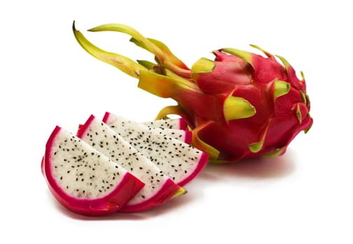 Exotic Thai Fruit. Dragon fruit - Geow Mangon. Isolated on white.