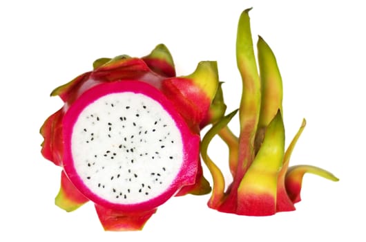 Exotic Thai Fruit. Dragon fruit - Geow Mangon. Isolated on white.