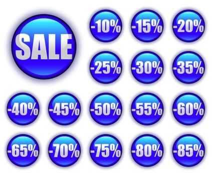 discount sales; shiny round blue web buttons