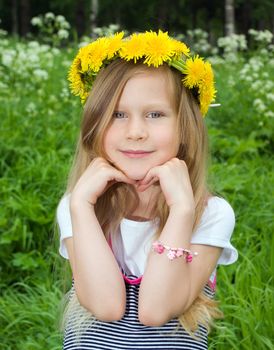 girl with dandelion.Beauty Girl in green meadow