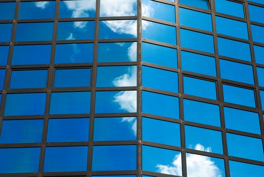 office building with reflected by sky,Hi-tech  architecture