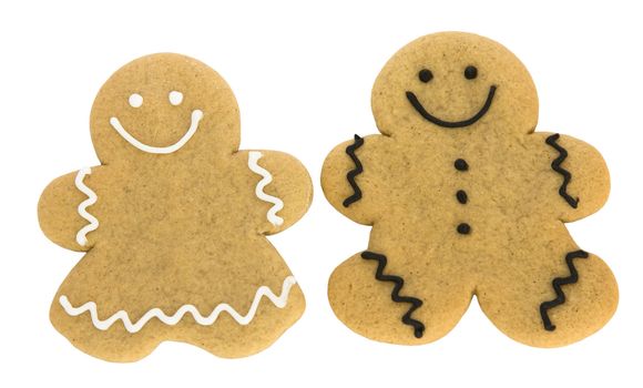 Gingerbread man and woman isolated against white