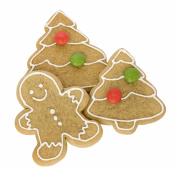 Christmas gingerbread cookies isolated against white