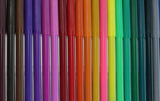 Coloured or colored felt tip pens showing the colour spectrum
