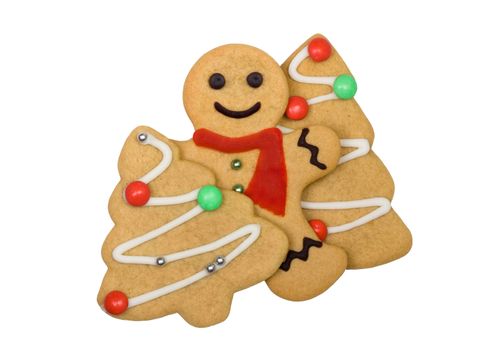 Gingerbread man with Christmas tree cookies