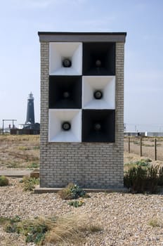 The warning speakers for the lighthouse at Dungeness