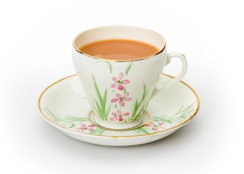 English tea served in a hand painted cup and saucer 
