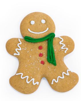 Smiling gingerbread man with scarf and buttons