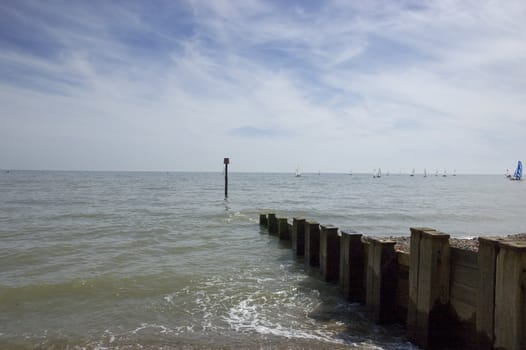 Groyne leading into the sea on a cold day