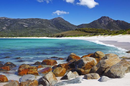 A photography of Wineglass Bay in Tasmania