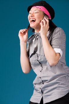 Young asian girl is calling and laughing