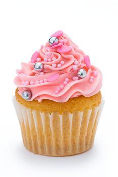 Pink cupcake isolated on a white background