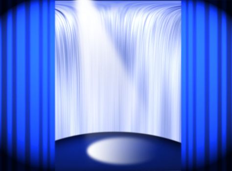 Stage with the beam and waterfall behind