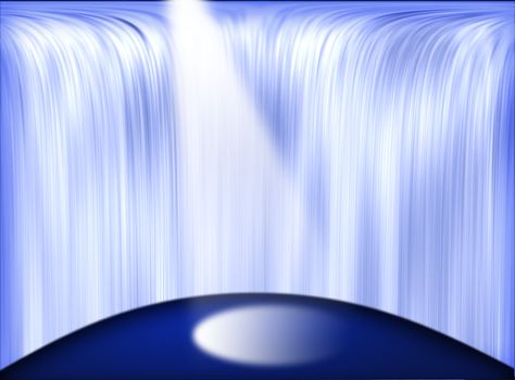 Stage with the beam and waterfall behind