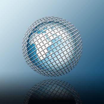 Globe inside a metal cage on a soft background