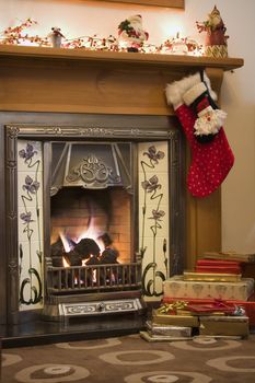 Victorian style fireplace ready for Christmas 