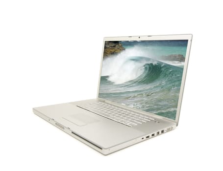 Laptop Isolated on White with my Surf Photo on screen.