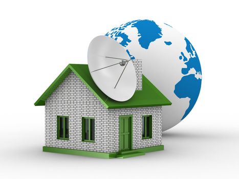 satellite aerial on house. Isolated 3D image