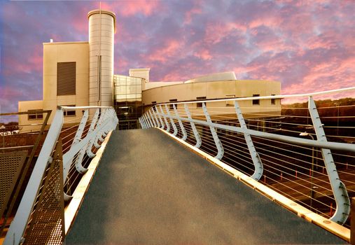 The futuristic architecture of the Clinical Education Centre at Newcastle under Lyme, Staffordshire, England.