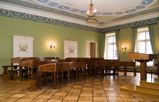 Ancient interior of a school room. The liceum in Tsar village where studied russian poet Pushkin