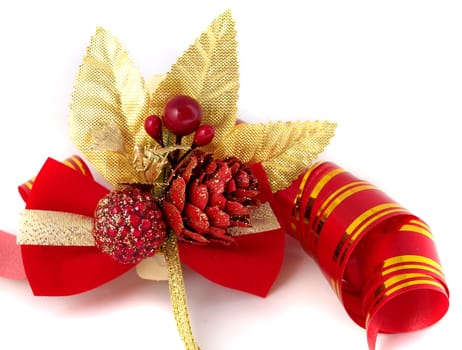 Christmas ornaments and ribbons  isolated on white background