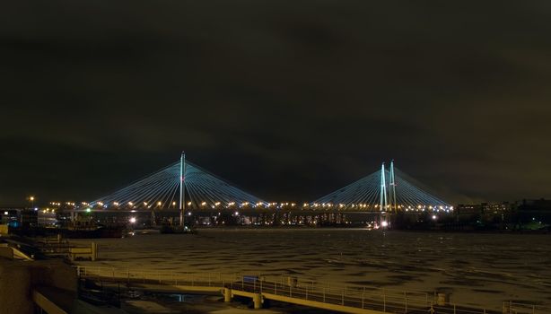 Guy bridge in night. Sankt Petersburg, Russia