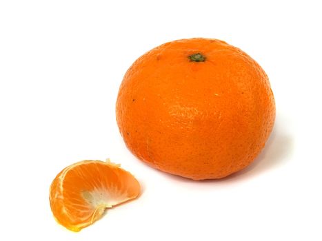 Isolated lobules of tangerine with clipping path. Shadow is not included with the clipping path.