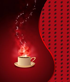 Magic Coffee - Red with beans seamless pattern