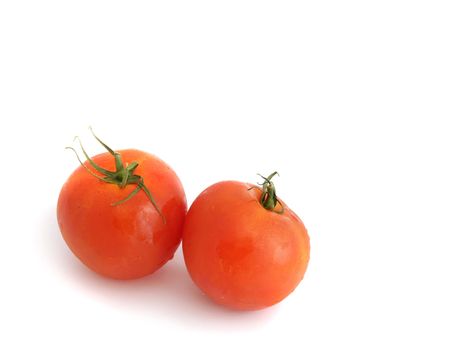 Two tomatoes on the white background
