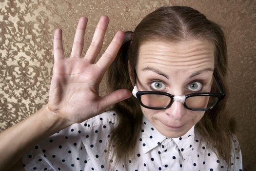 Cute Nerdy Girl Eagerly Raising Her hand