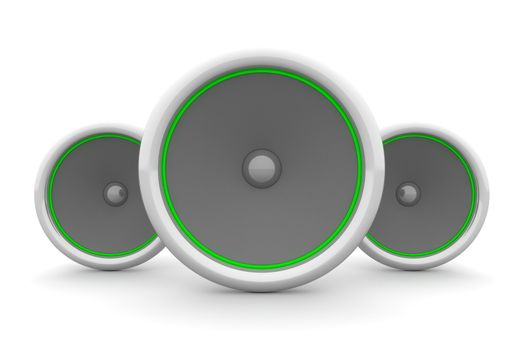 three loudspeakers in a line - green design