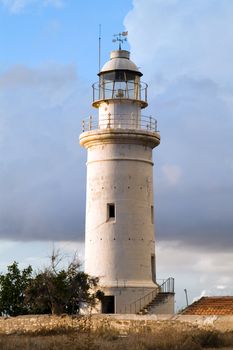 White lighthouse and blue sky