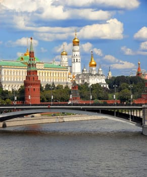 Moscow Kremlin and churches view over river