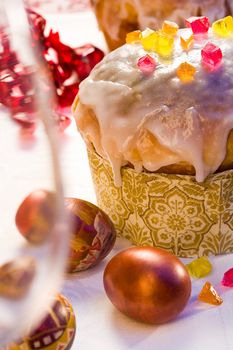 Easter cake decorated with marmalade and eggs